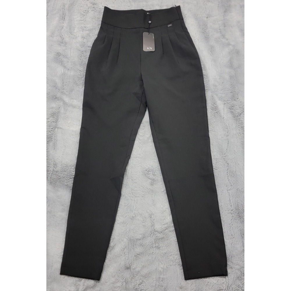 Armani Exchange Pants Womens 6 Black Slim High Rise Pleated Trousers Twill Dress